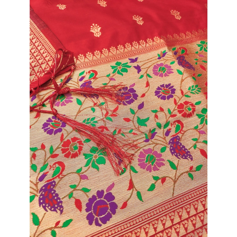 Women's Banarasi Silk Printed Unstitched Salwar Suit Material With Dupatta (Red, 3Mtrs) - Image 4