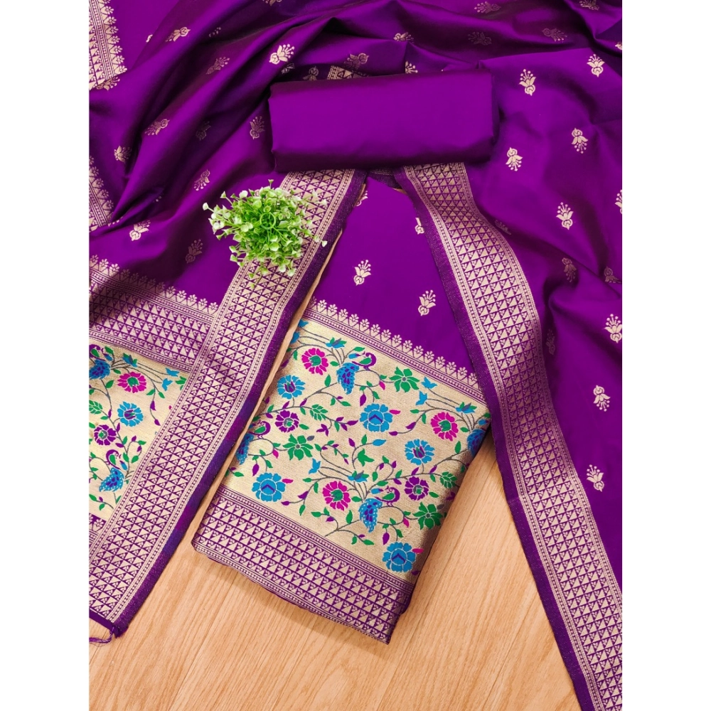 Women's Banarasi Silk Printed Unstitched Salwar Suit Material With Dupatta (Purple, 3Mtrs) - Image 2
