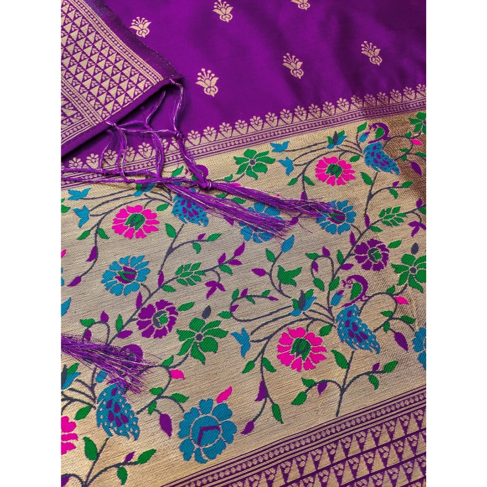 Women's Banarasi Silk Printed Unstitched Salwar Suit Material With Dupatta (Purple, 3Mtrs) - Image 4