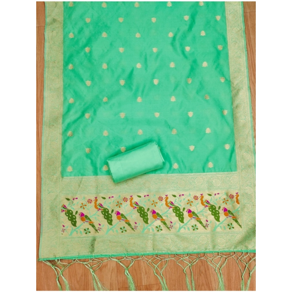Women's Banarasi Silk Printed Unstitched Salwar Suit Material With Dupatta (Sea Green, 3Mtrs) - Image 4