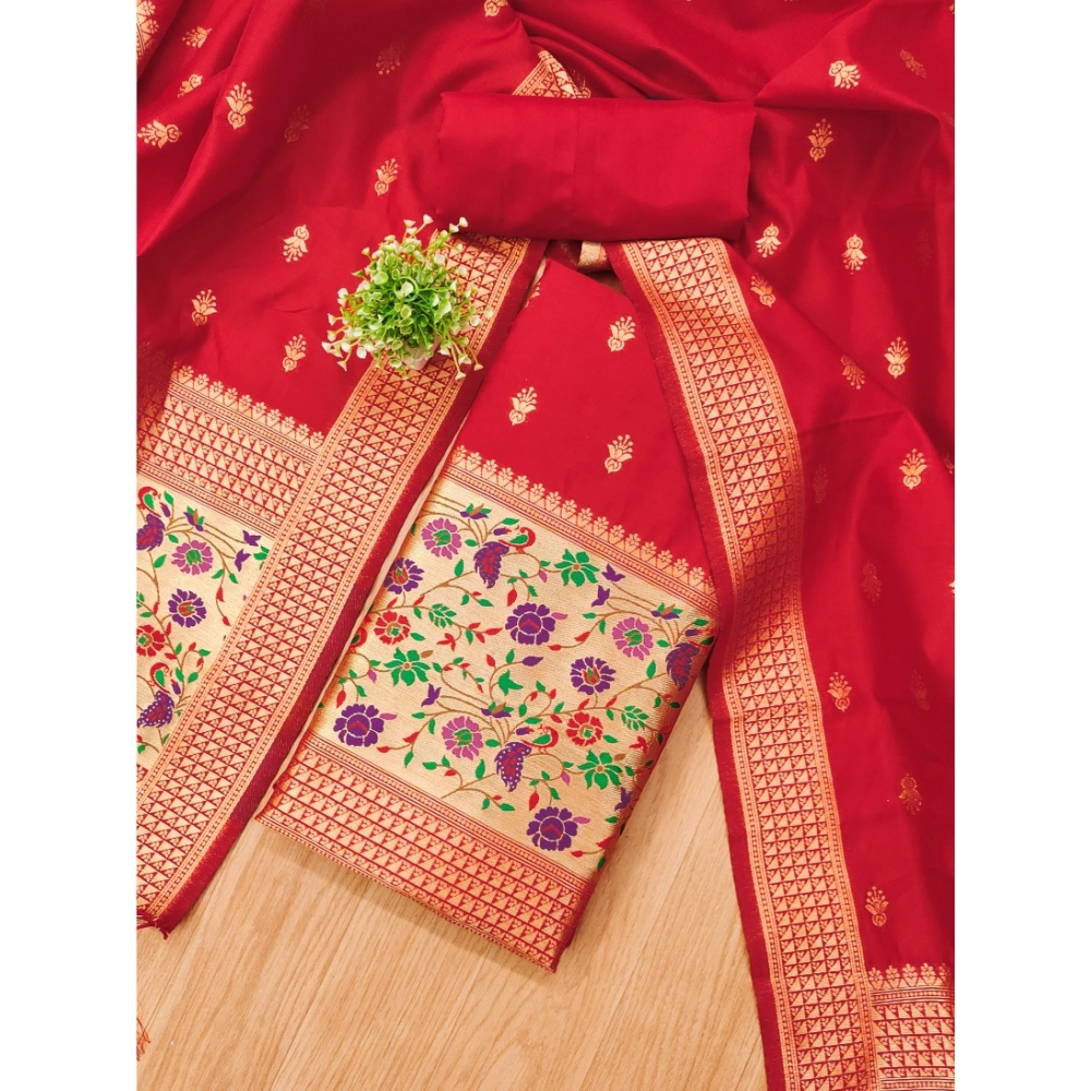 Women's Banarasi Silk Printed Unstitched Salwar Suit Material With Dupatta (Red, 3Mtrs) - Image 2