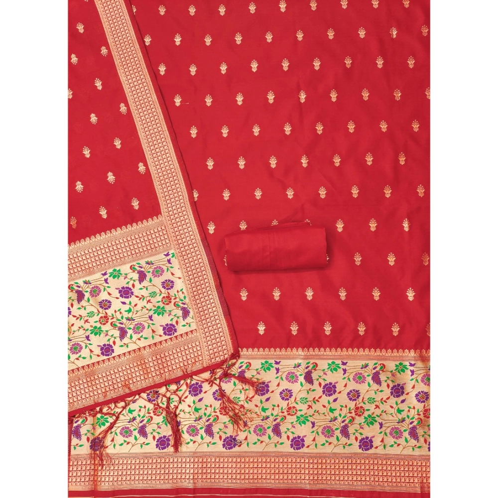 Women's Banarasi Silk Printed Unstitched Salwar Suit Material With Dupatta (Red, 3Mtrs) - Image 3