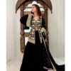 54591515932 9584decabe o 1000x1000 1 Women's Georgette Embroidery 3-4th Sleeve V-Neck Kurti, Palazzo And Dupatta Set (Black)
