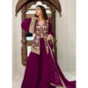 54592395051 47b057e519 o 1000x1000 1 Women's Georgette Embroidery 3-4th Sleeve V-Neck Kurti, Palazzo And Dupatta Set (Wine)