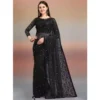 65611 1000x1000 1 Women's Net Self Design Saree With Unstitched Blouse 5.5Mtr (Black)