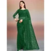 65614 1000x1000 1 Women's Net Self Design Saree With Unstitched Blouse 5.5Mtr (Green)