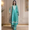 66507 1000x1000 1 Women's Silk Embroidered 3/4th Sleeve Round Readymade Kurti With Palazzo Pant and Dupatta Set (Sea Green)