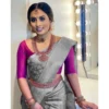 BSB233 SASYYYH 4067 GREY Main 1000x1000 1 Women's Litchi silk Printed Saree With Unstitched Blouse (Grey)