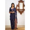 BSB233 SAs YYYh 5009 drkblu Main 1000x1000 1 Women's Litchi silk Printed Saree With Unstitched Blouse (Dark Blue)