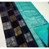 BSB233 SAs YYYh 5018 blktorblu main 1000x1000 1 Women's Litchi silk Printed Saree With Unstitched Blouse (Navy Blue With Turquise Blue)