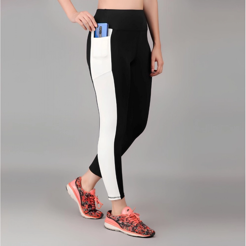 Women's Polyester Solid Ankle length High Waisted Tights (Black) - Image 2