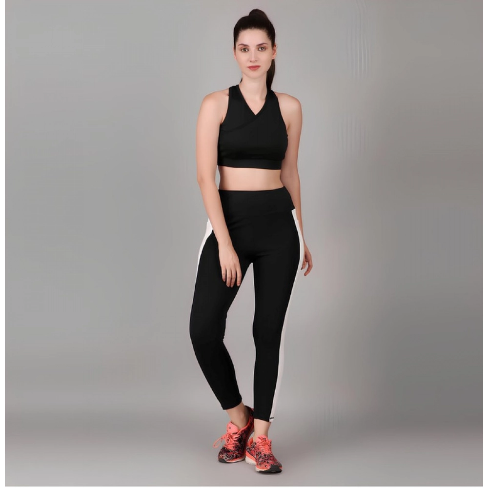 Women's Polyester Solid Ankle length High Waisted Tights (Black) - Image 3