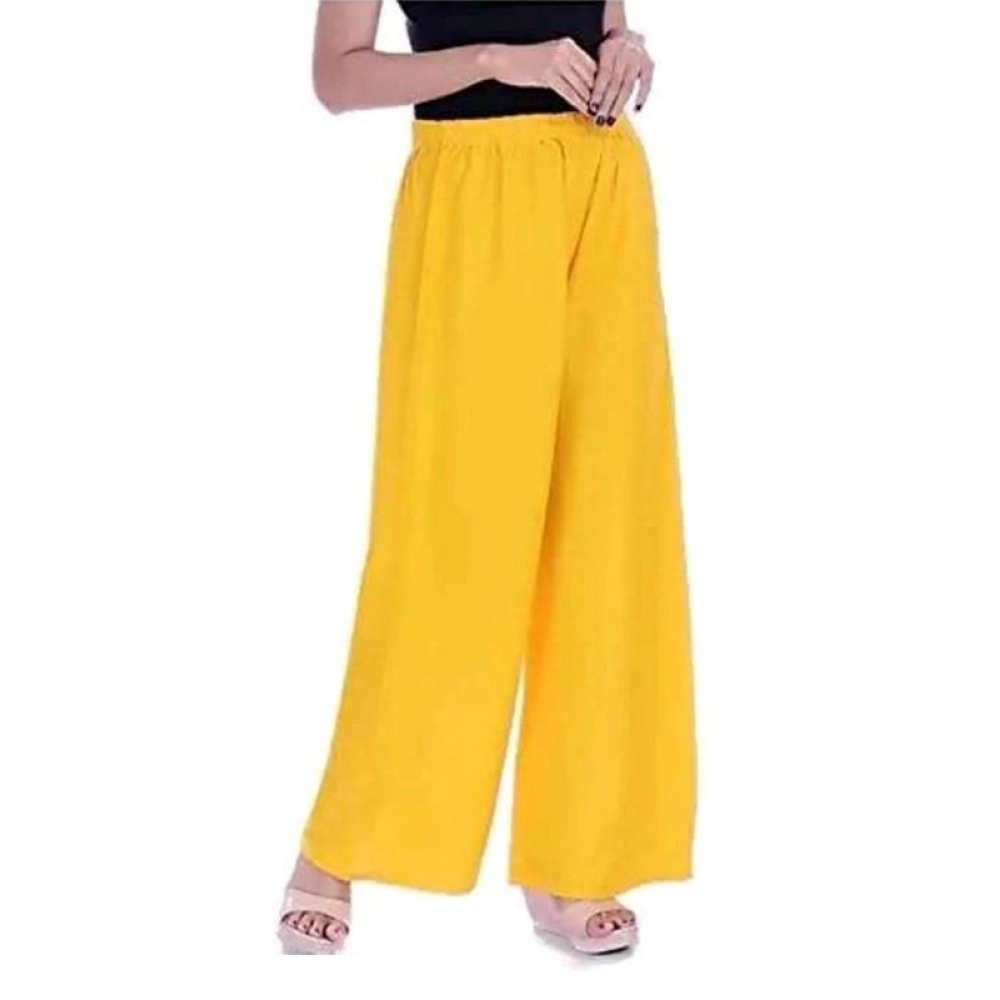Women's Casual Rayon Solid Ankle Length Palazzo (Yellow , Free Size) - Image 2
