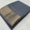 BSB98 SANW1001 Main 1000x1000 1 Women's Crepe Chit Pallu Solid Saree With Unstitched Blouse 5.5Mtr (Grey)