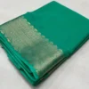 BSB98 SANW1003 Main 1000x1000 1 Women's Crepe Chit Pallu Solid Saree With Unstitched Blouse 5.5Mtr (Turquoise Green)