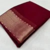 BSB98 SANW1006 Main 1000x1000 1 Women's Crepe Chit Pallu Solid Saree With Unstitched Blouse 5.5Mtr (Maroon)