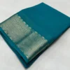 BSB98 SANW1007 Main 1000x1000 1 Women's Crepe Chit Pallu Solid Saree With Unstitched Blouse 5.5Mtr (Sky Blue)