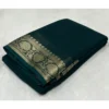 BSB98 SANW1013 Main 1000x1000 1 Women's Crepe Chit Pallu Solid Saree With Unstitched Blouse 5.5Mtr (Green)