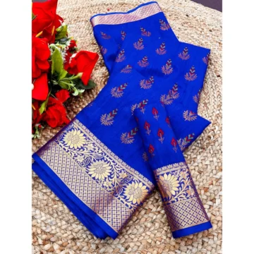 Women's Digital Dolla Silk Printed Saree With Unstitched Blouse 5.5Mtr (Blue)