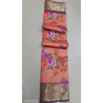 Women's Digital Dolla Silk Printed Saree With Unstitched Blouse 5.5Mtr (Orange)