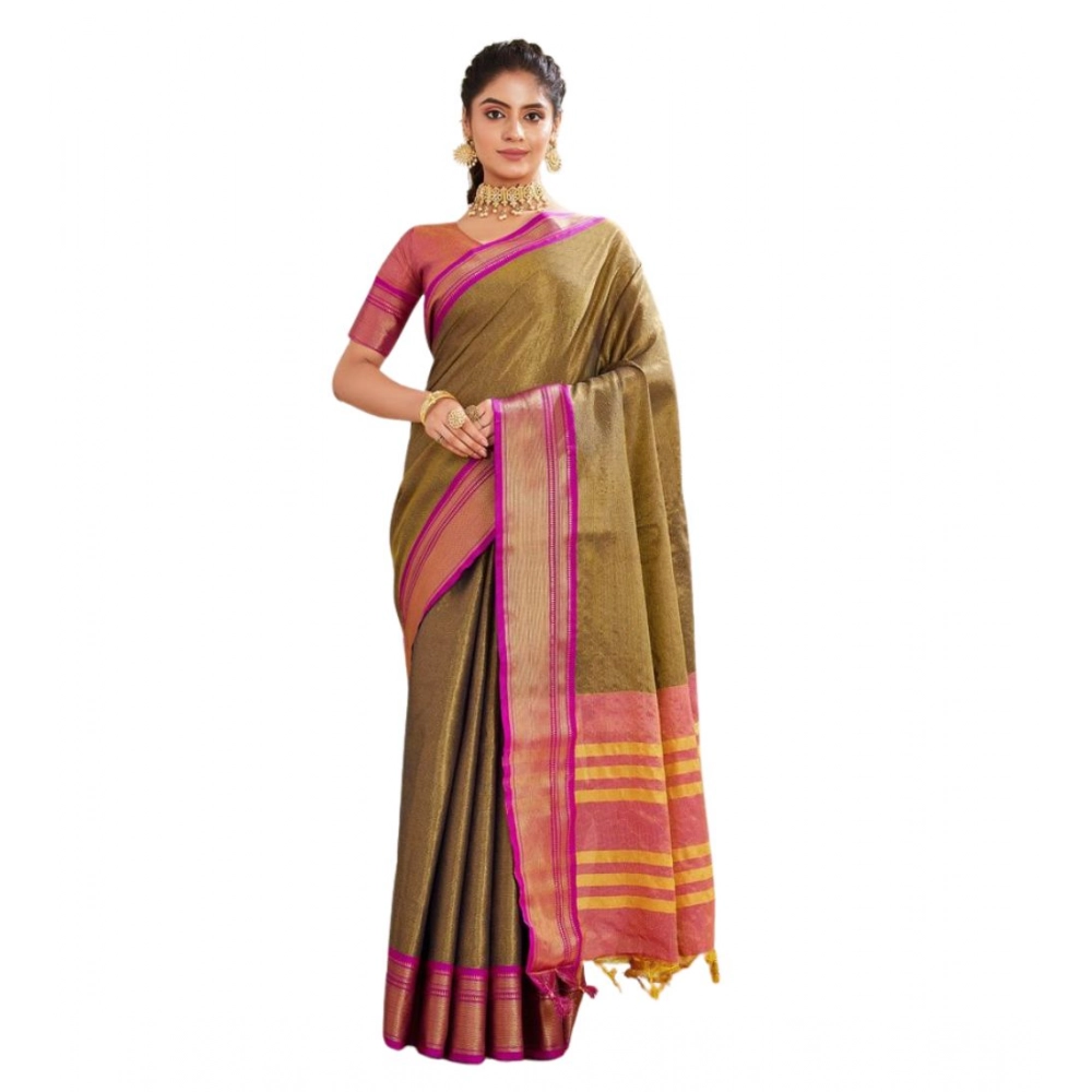 Women's Silk Blended Jaquard Woven Saree With Unstitched Blouse 5.5Mtr (Green) - Image 5