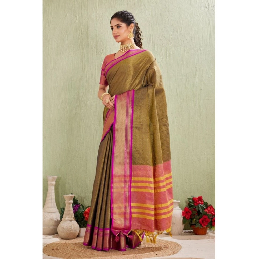 Women's Silk Blended Jaquard Woven Saree With Unstitched Blouse 5.5Mtr (Green) - Image 2