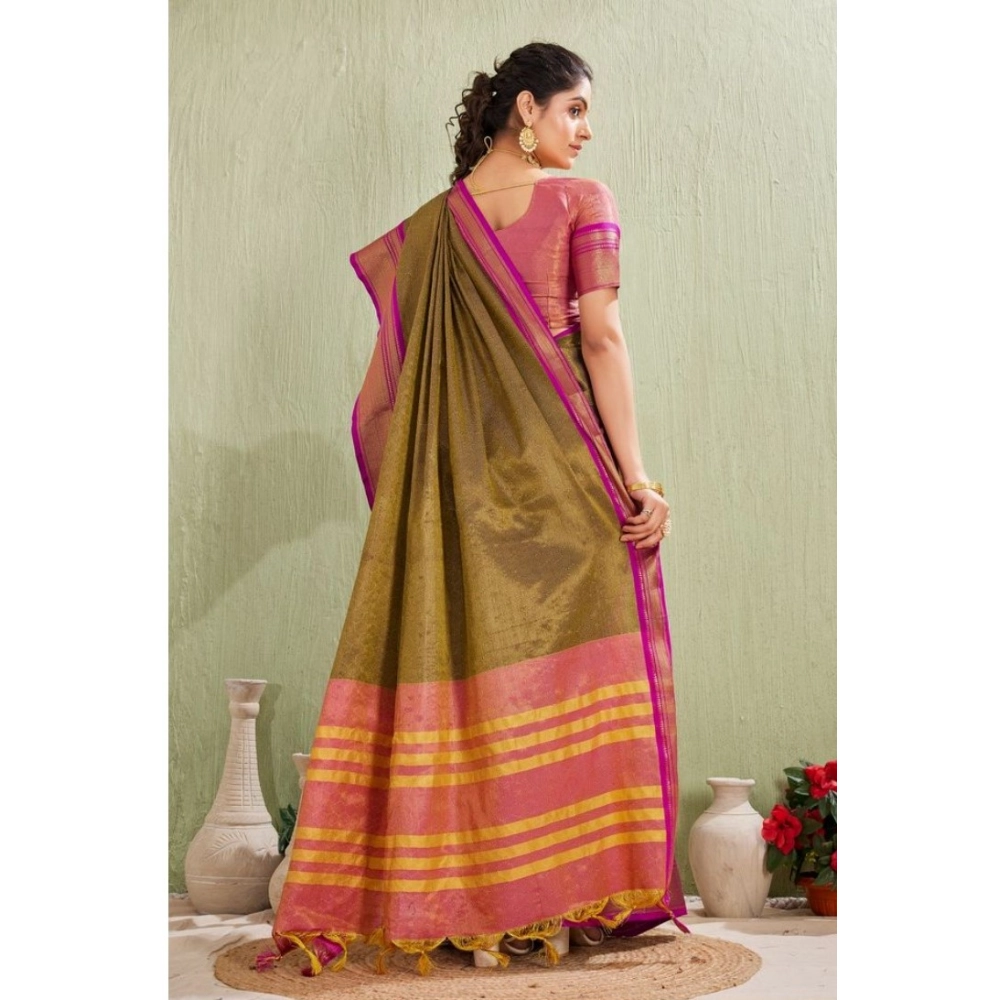 Women's Silk Blended Jaquard Woven Saree With Unstitched Blouse 5.5Mtr (Green) - Image 3
