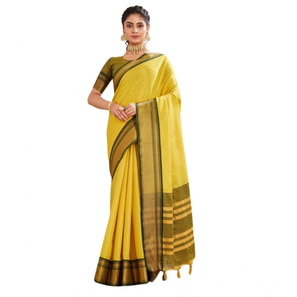 Women's Silk Blended Jaquard Woven Saree With Unstitched Blouse 5.5Mtr (Yellow) - Image 5