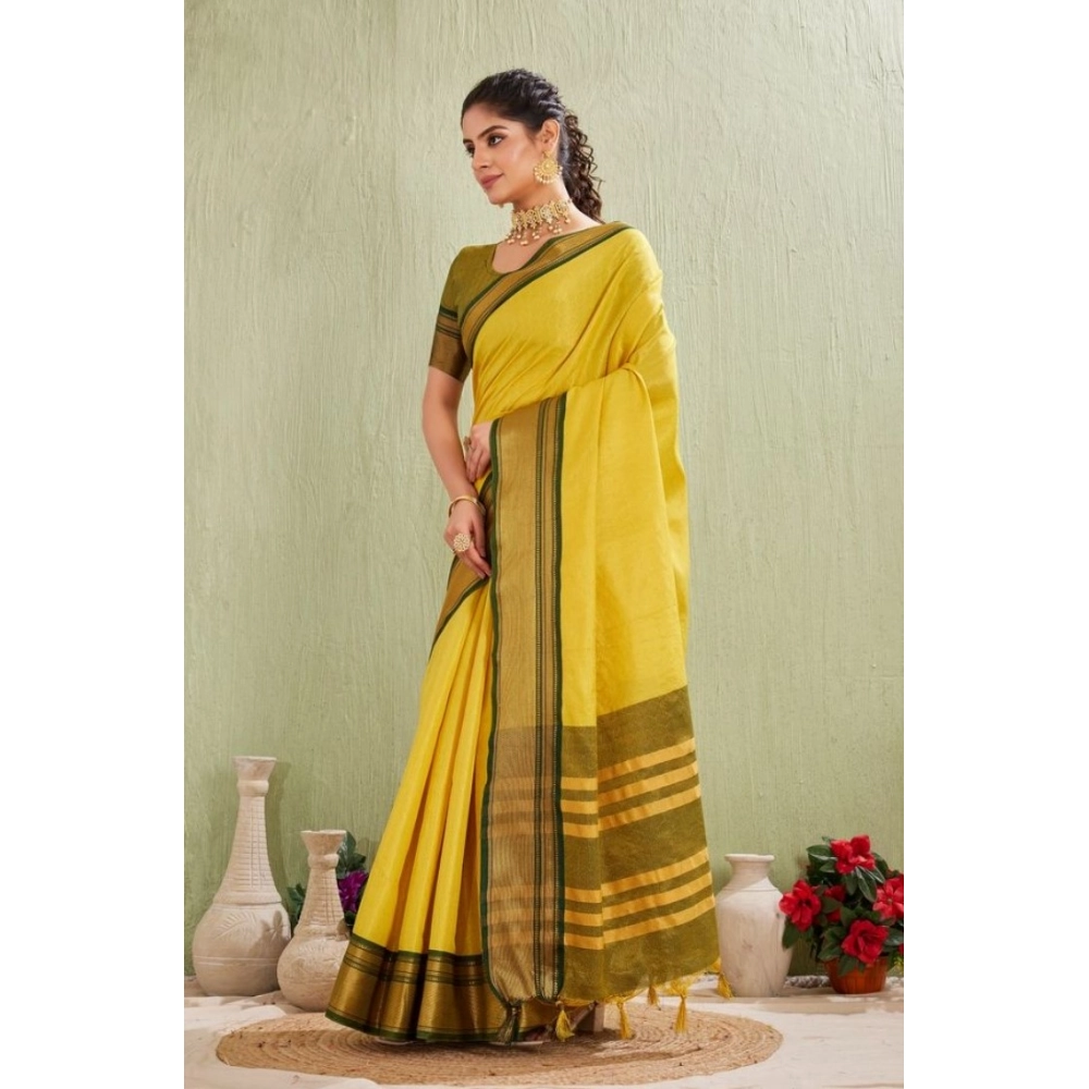 Women's Silk Blended Jaquard Woven Saree With Unstitched Blouse 5.5Mtr (Yellow) - Image 2