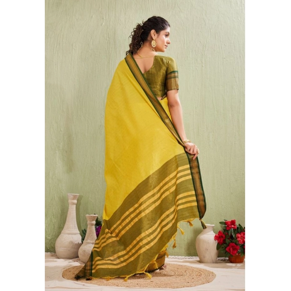Women's Silk Blended Jaquard Woven Saree With Unstitched Blouse 5.5Mtr (Yellow) - Image 4