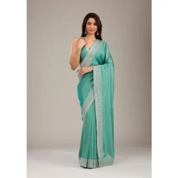 Women's Silk Embroidred Saree With Unstitched Blouse 5.5Mtr (Light Green)