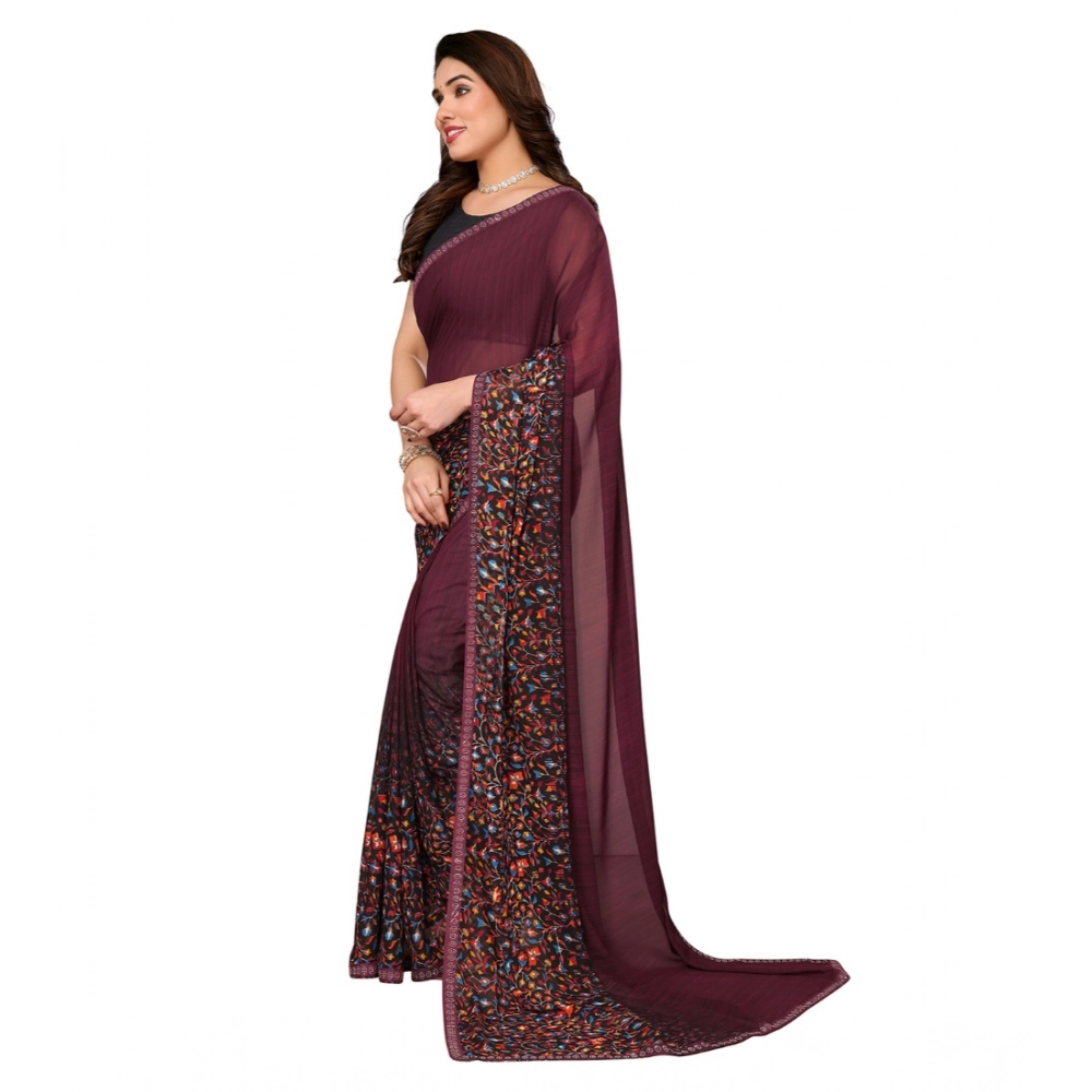 Women's Georgette Printed Saree With Unstitched Blouse 5.5Mtr (Maroon) - Image 2