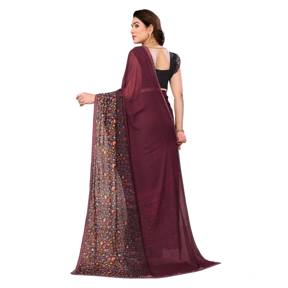 Women's Georgette Printed Saree With Unstitched Blouse 5.5Mtr (Maroon) - Image 3