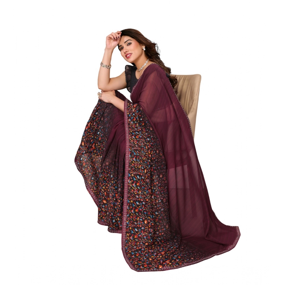 Women's Georgette Printed Saree With Unstitched Blouse 5.5Mtr (Maroon) - Image 4