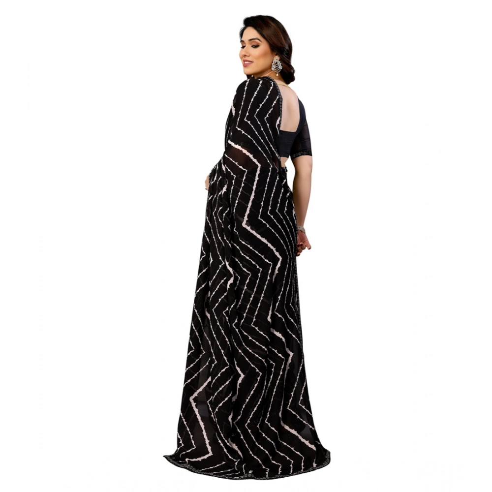 Women's Georgette Printed Saree With Unstitched Blouse 5.5Mtr (Black) - Image 3