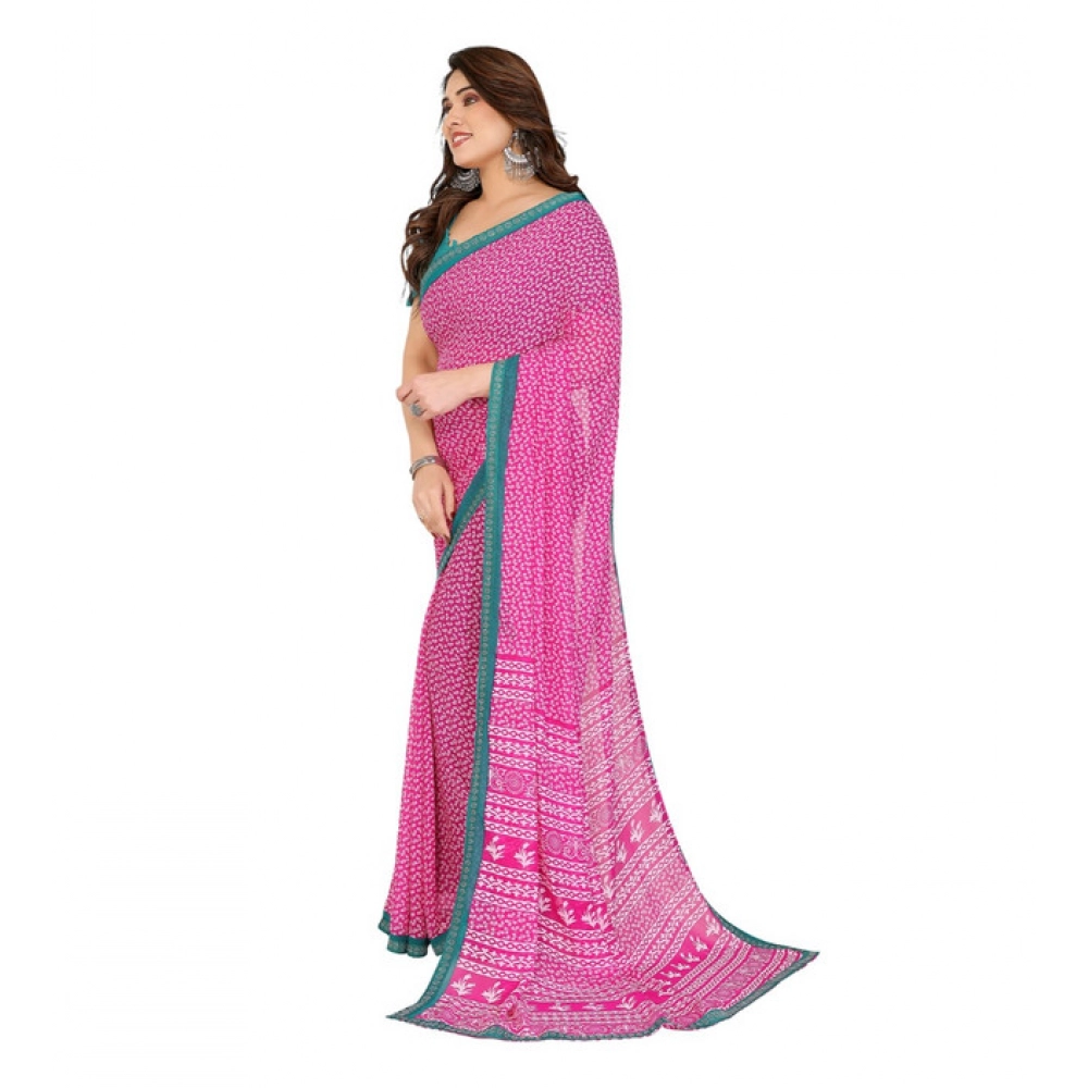 Women's Georgette Printed Saree With Unstitched Blouse 5.5Mtr (Pink) - Image 2