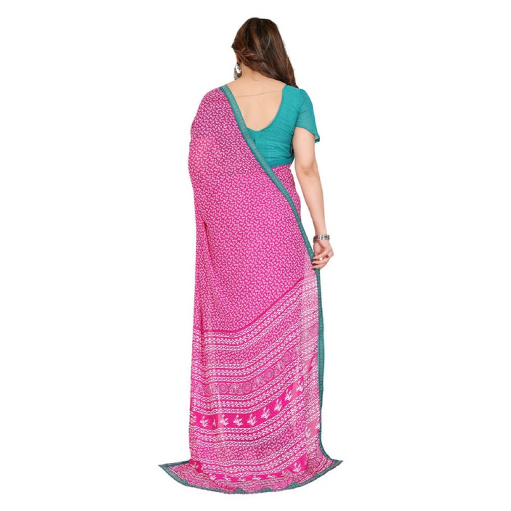 Women's Georgette Printed Saree With Unstitched Blouse 5.5Mtr (Pink) - Image 3
