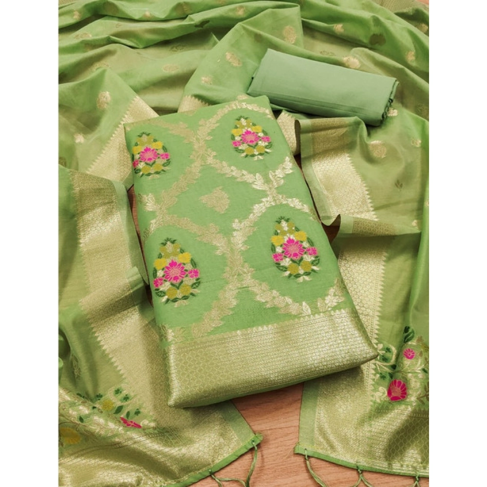 Women's Banarasi Silk Printed Unstitched Salwar Suit Material With Dupatta (Pista, 3Mtrs) - Image 2