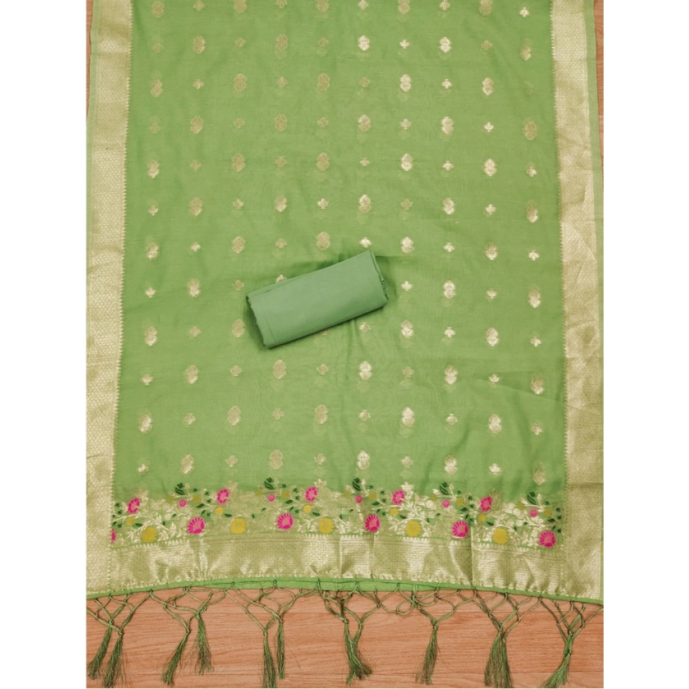 Women's Banarasi Silk Printed Unstitched Salwar Suit Material With Dupatta (Pista, 3Mtrs) - Image 3