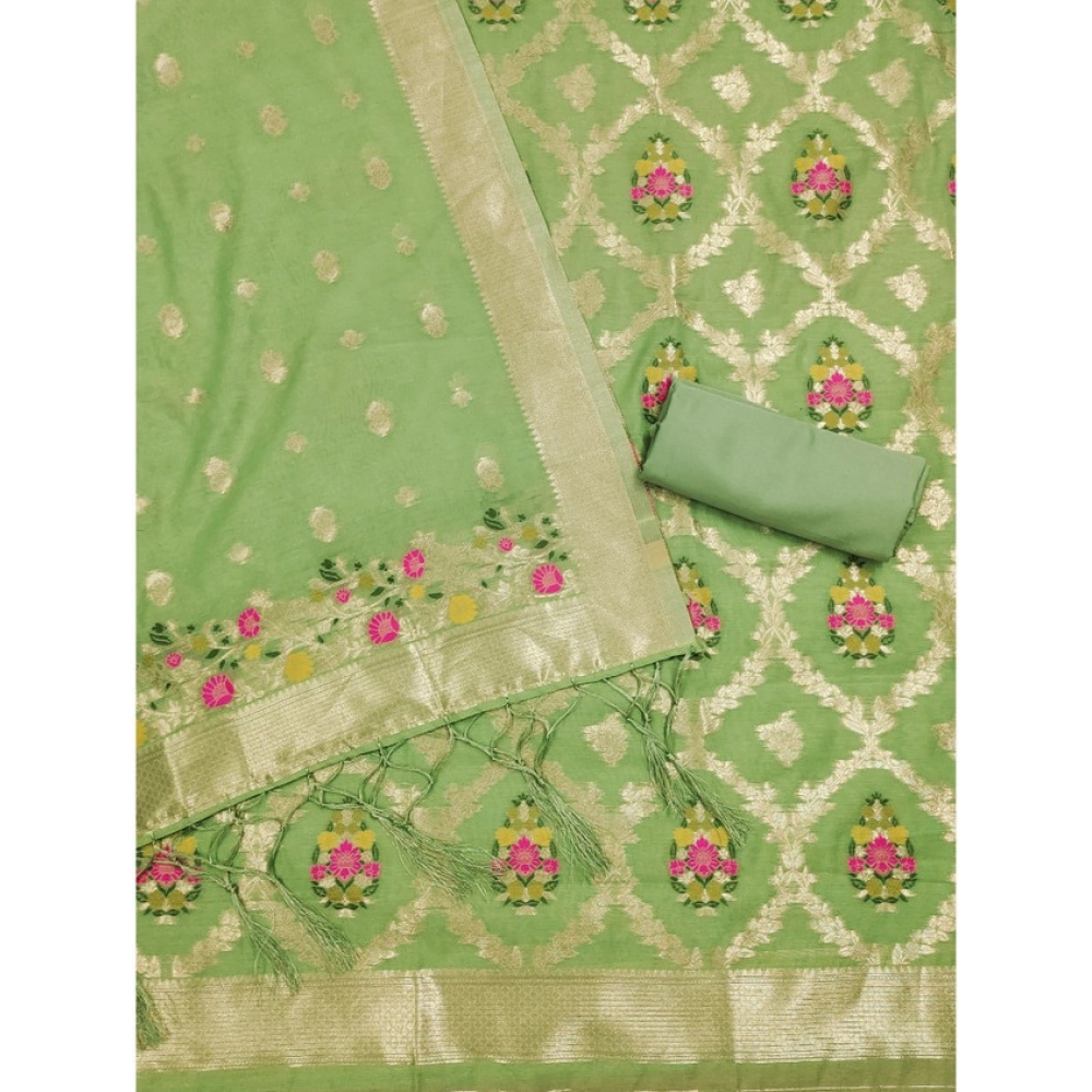 Women's Banarasi Silk Printed Unstitched Salwar Suit Material With Dupatta (Pista, 3Mtrs) - Image 4