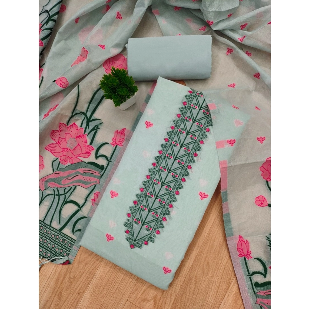 Women's Banarasi Silk Printed Unstitched Salwar Suit Material With Dupatta (Grey, 3Mtrs) - Image 2