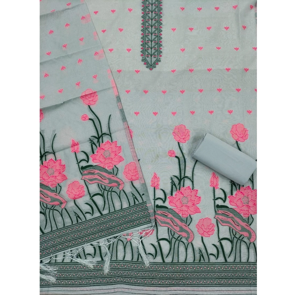 Women's Banarasi Silk Printed Unstitched Salwar Suit Material With Dupatta (Grey, 3Mtrs) - Image 3