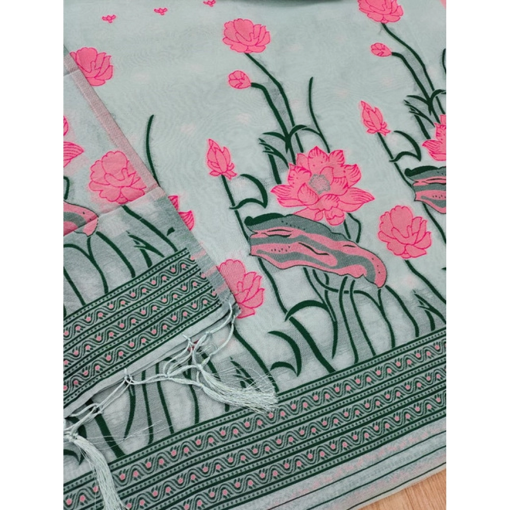 Women's Banarasi Silk Printed Unstitched Salwar Suit Material With Dupatta (Grey, 3Mtrs) - Image 4