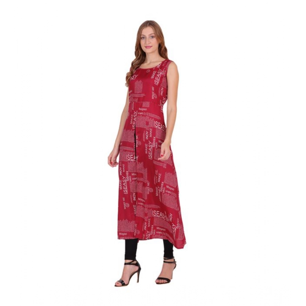 Women's Casual Crepe Sleeveless Slit Dress (Maroon) - Image 4