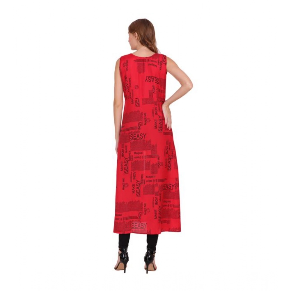 Women's Casual Crepe Sleeveless Slit Dress (Red) - Image 2