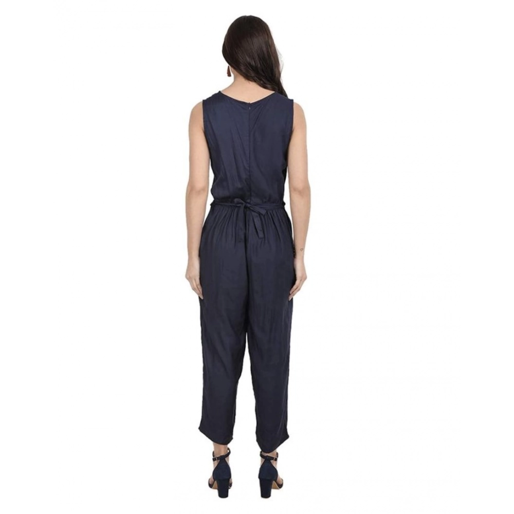 Women's Casual Crepe Sleeveless Jump Suit (Navy Blue) - Image 2
