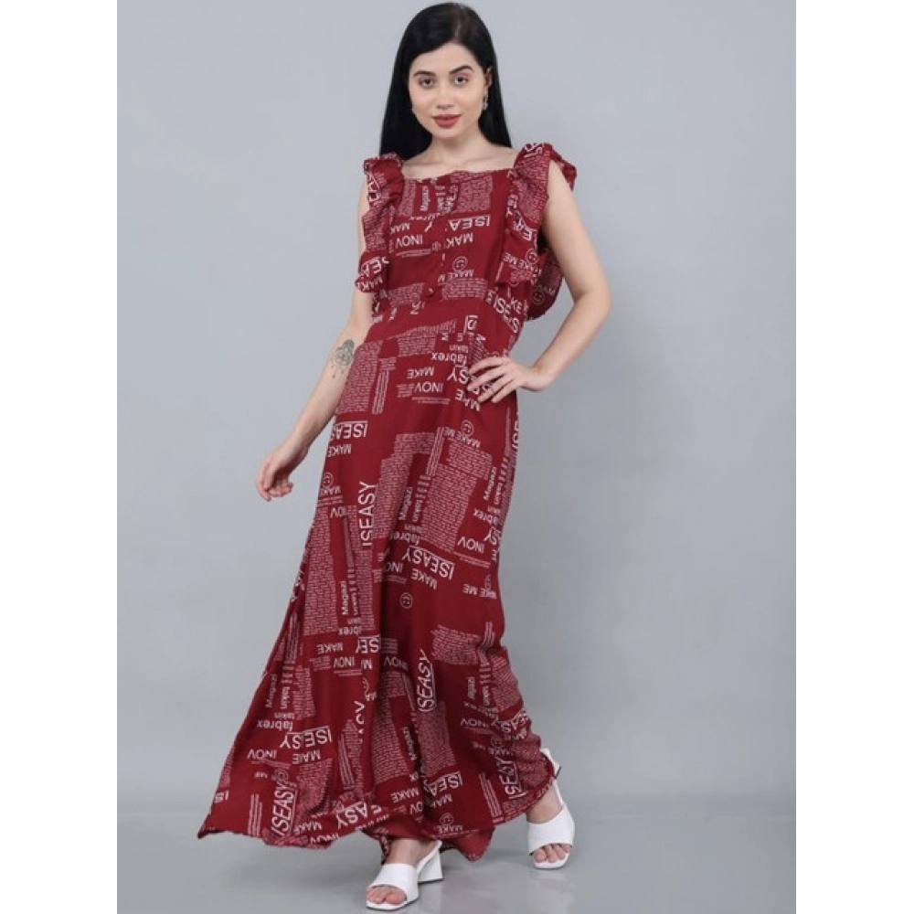 Women's Casual Crepe Sleeveless Dress (Maroon) - Image 2