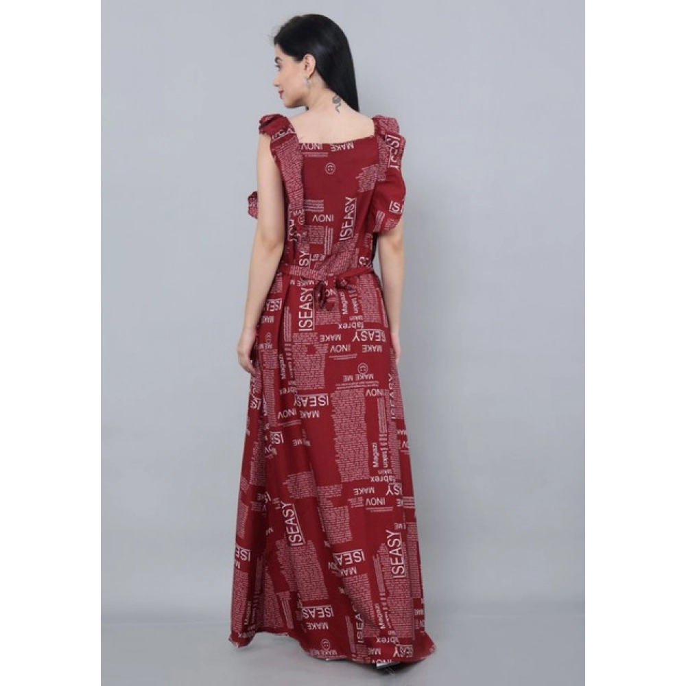 Women's Casual Crepe Sleeveless Dress (Maroon) - Image 3