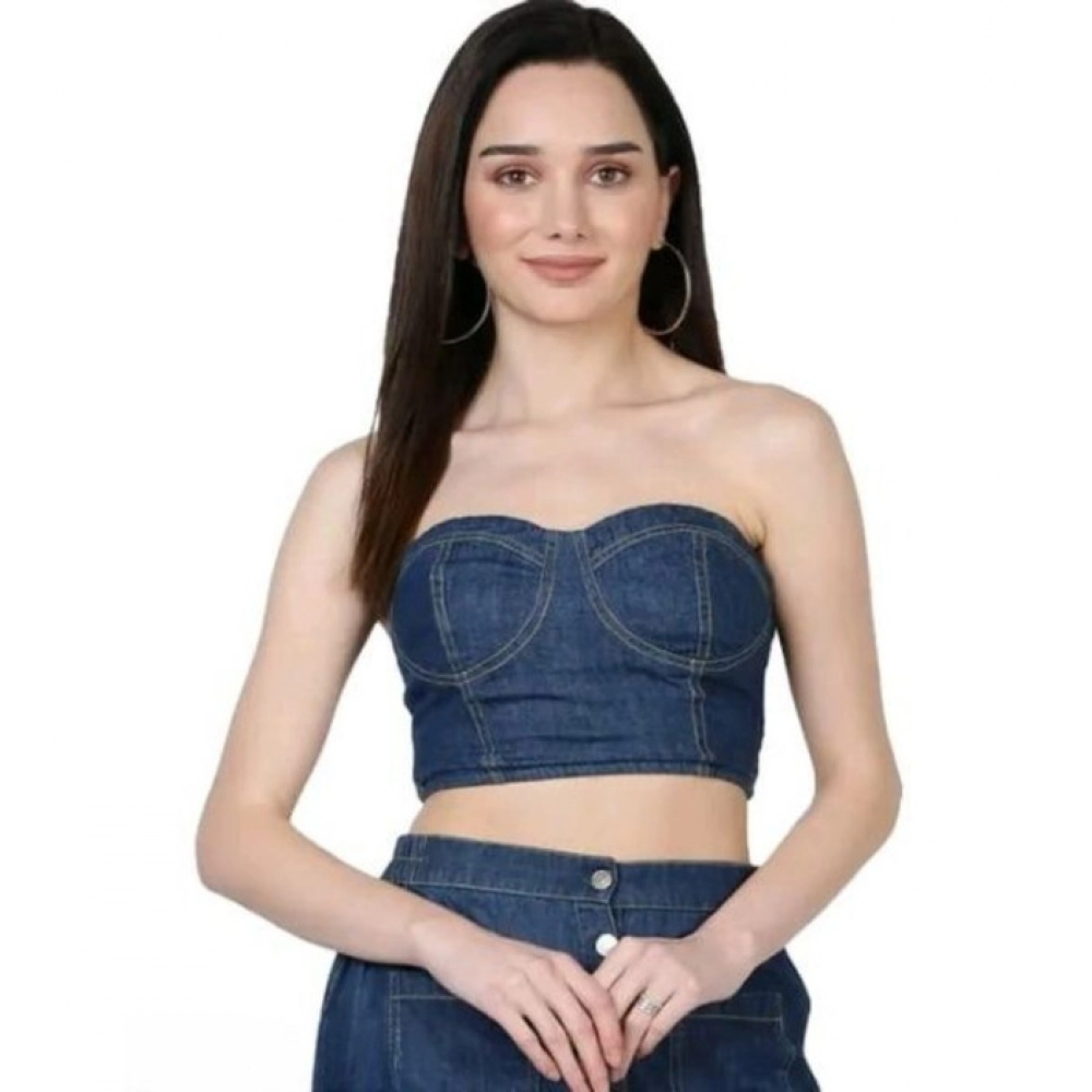 Women's Casual Denim Sleeveless Bluster Top (Blue) - Image 2