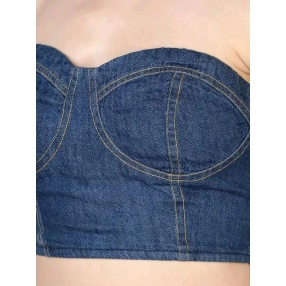Women's Casual Denim Sleeveless Bluster Top (Blue) - Image 3